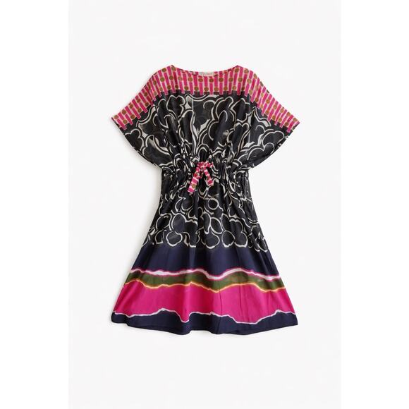 Vintage Venca International Swiss Cotton Caftan Dress Graphic Print Boho 14